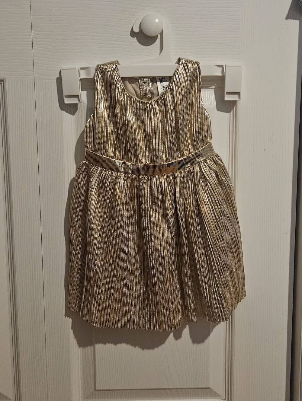 OshKosh B'gosh baby girl occasion dress shimmering gold pleated metallic fabric